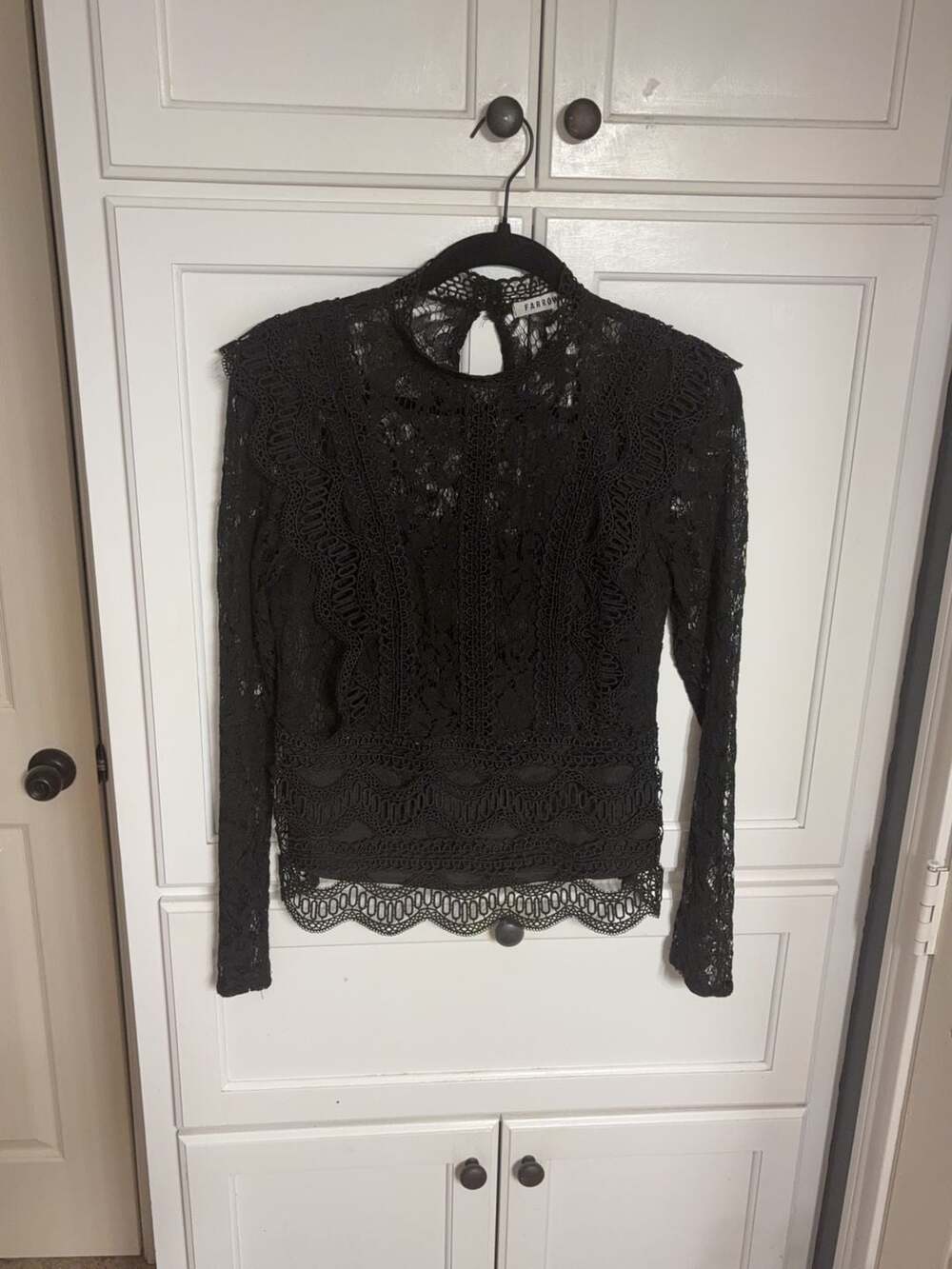 Farrow Black Lace Mock Neck Long Sleeve Blouse Size M